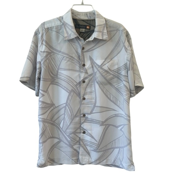 Quiksilver Muted Gray Purple Casual Button Down Shirt with Botanical Print M - Picture 1 of 8